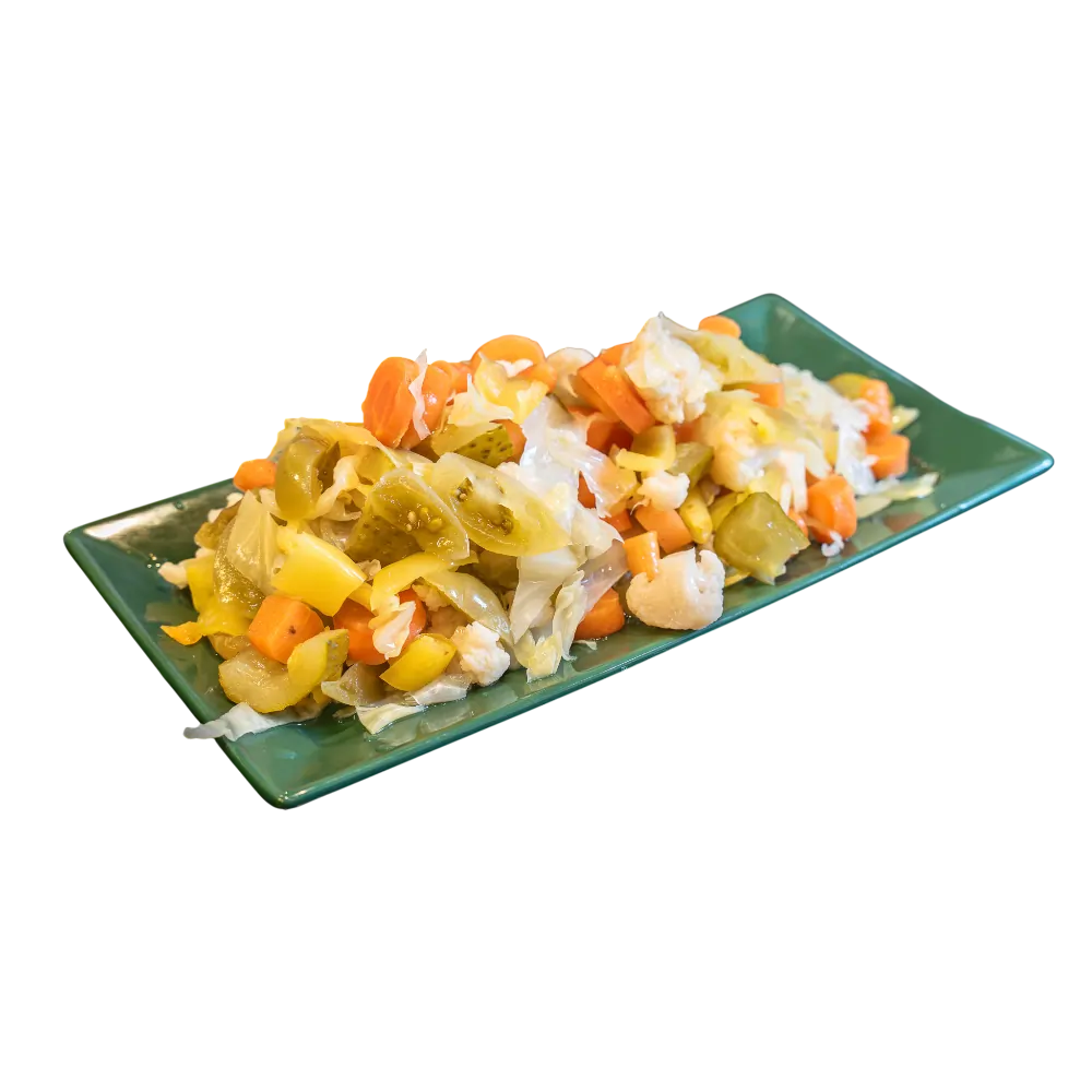 Leghmenchi's Gherkin salad with Gherkin, cabbage, carrot and bell pepper.