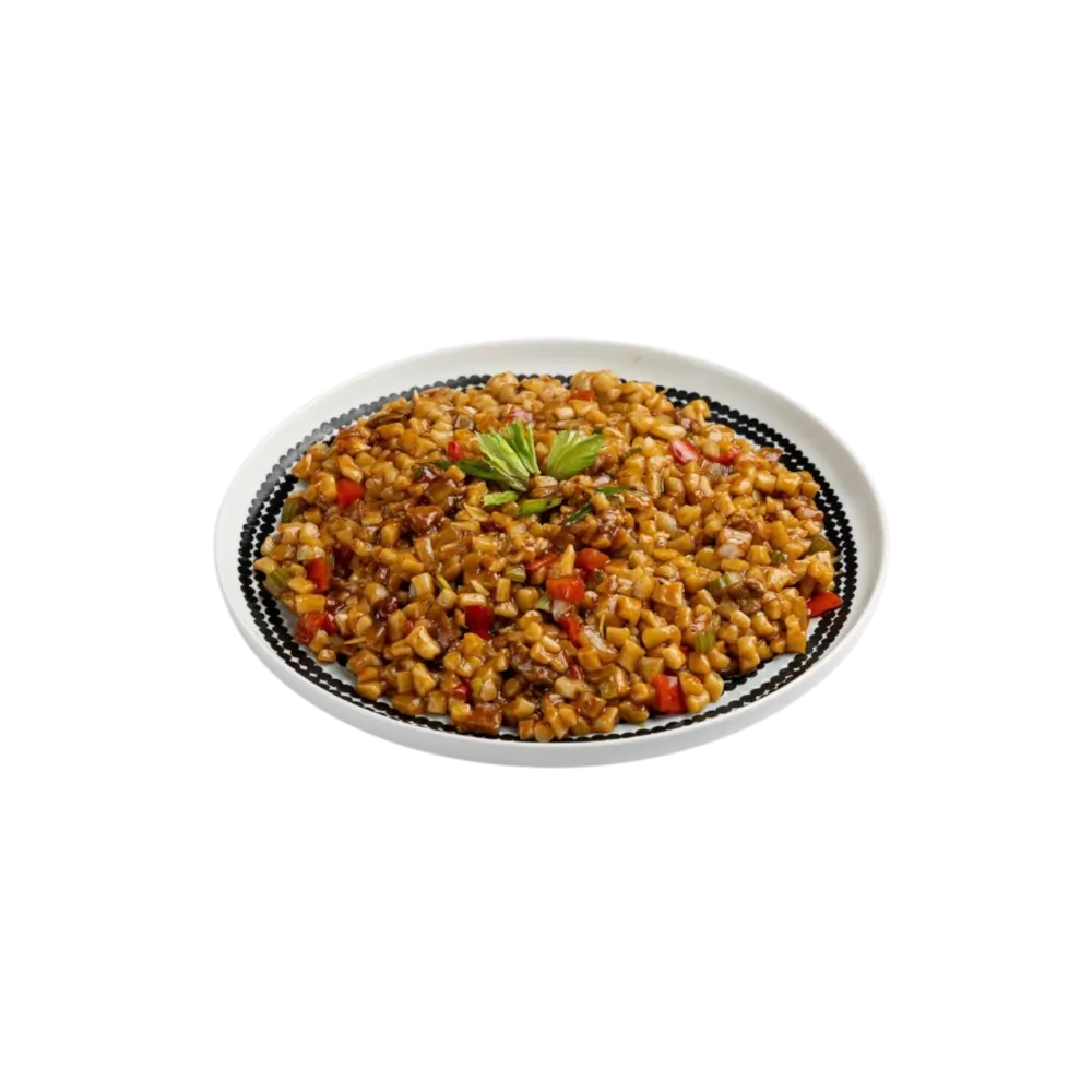 Pearl-cut leghmen noodles stir-fried with beef, vegetables and spices on a blue plate